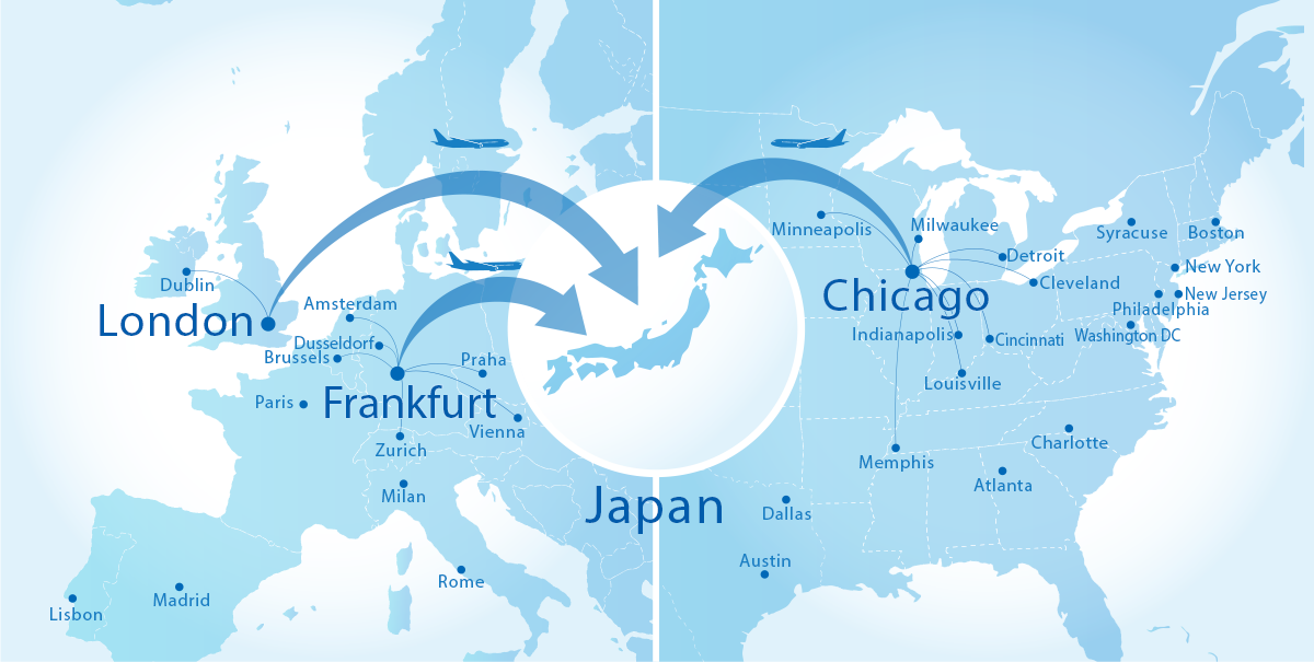 欧州・米州の主要空港より日本へ毎日運航