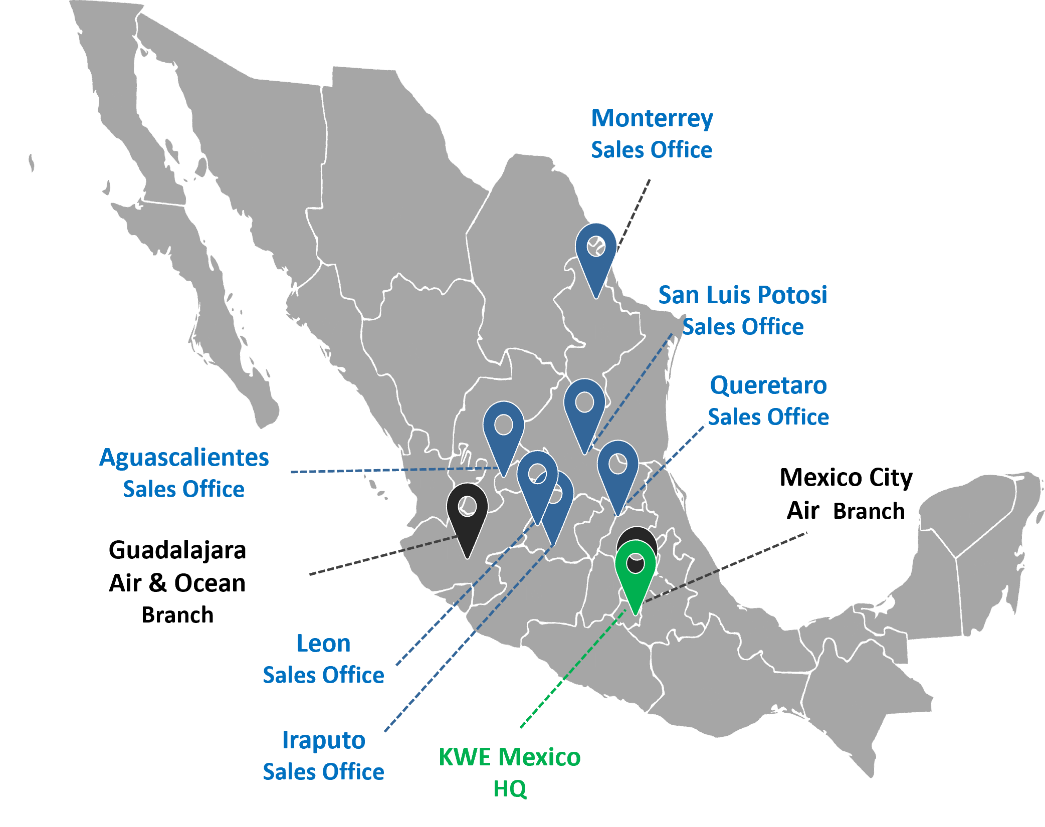 Ubicación de las oficinas de México