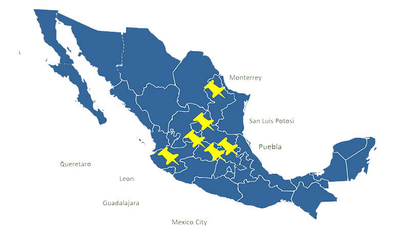 Ubicación de los almacenes en México