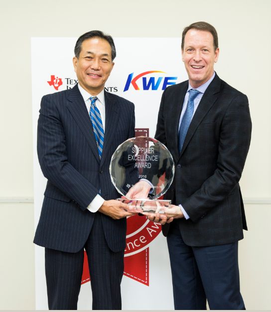 KWE awarded 2016 Supplier Excellence Award by leading semiconductor manufacturer Texas Instruments